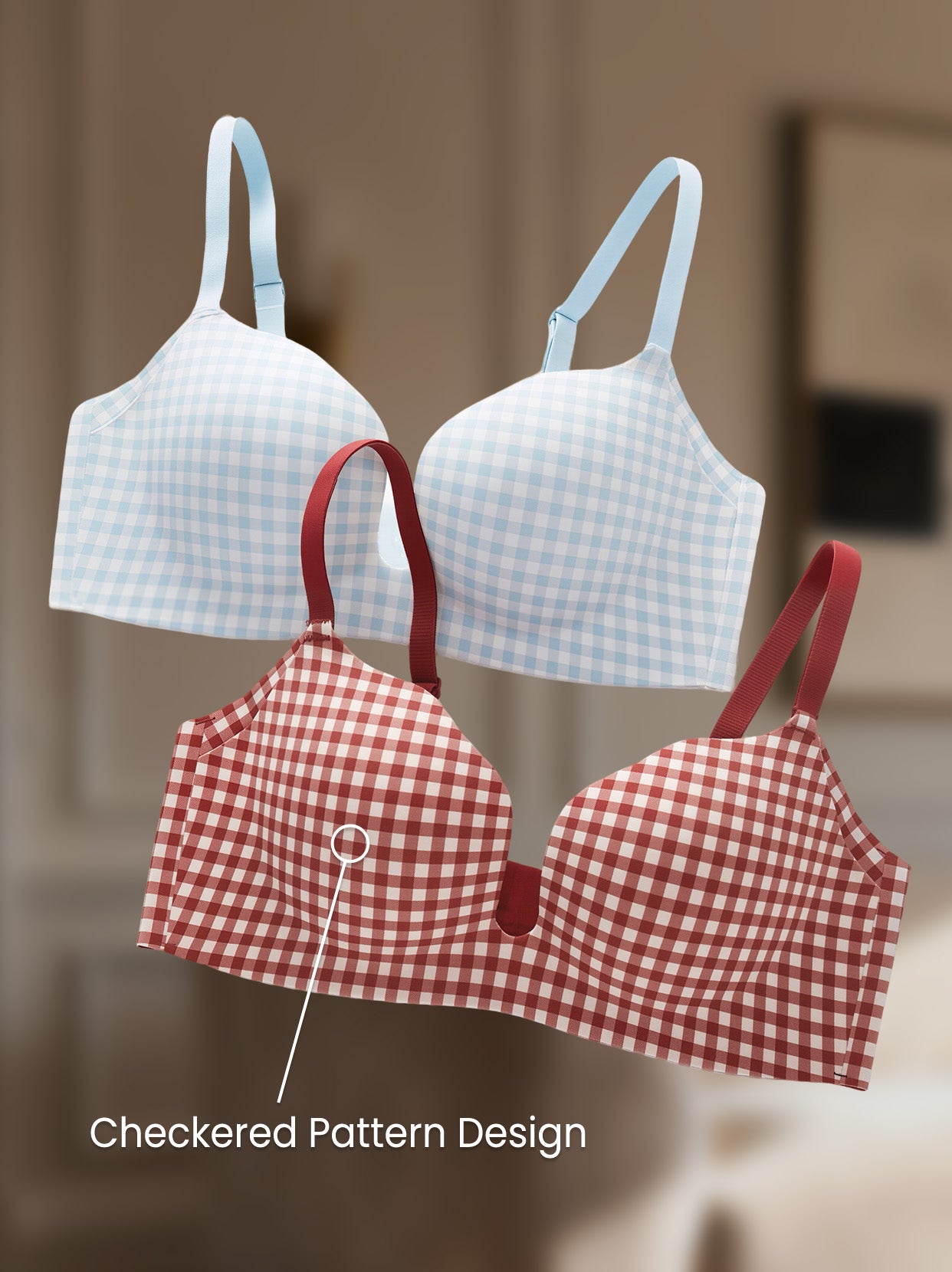 Checkered Pattern Deep V Bra