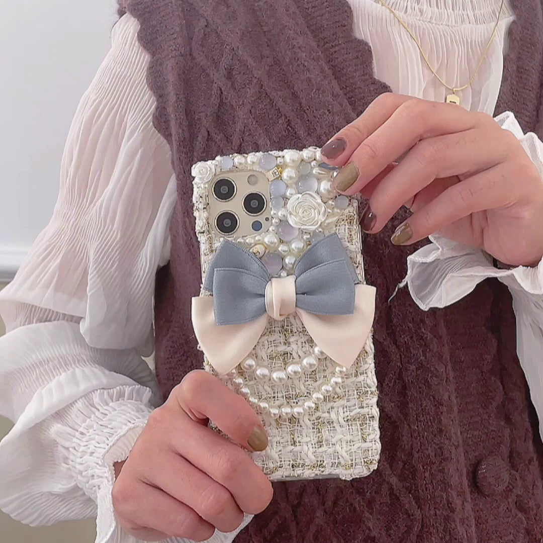 Handmade pearl bow phone case for iPhone12&13