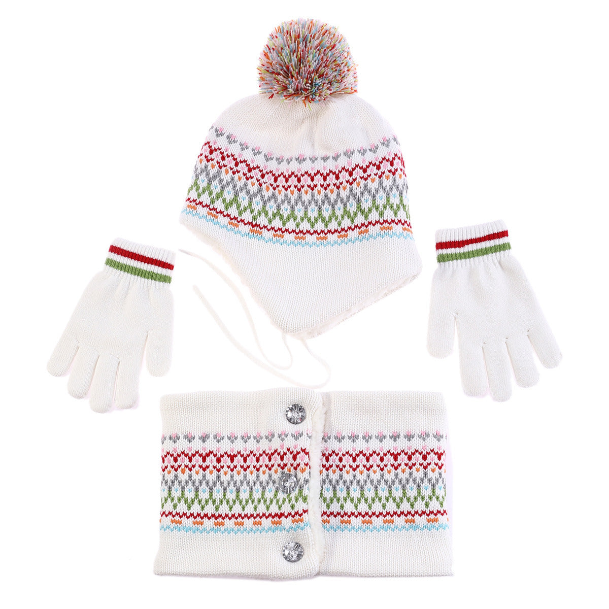 Jacquard Plus Velvet Warm Children's Hat+scarf+gloves 3PCS
