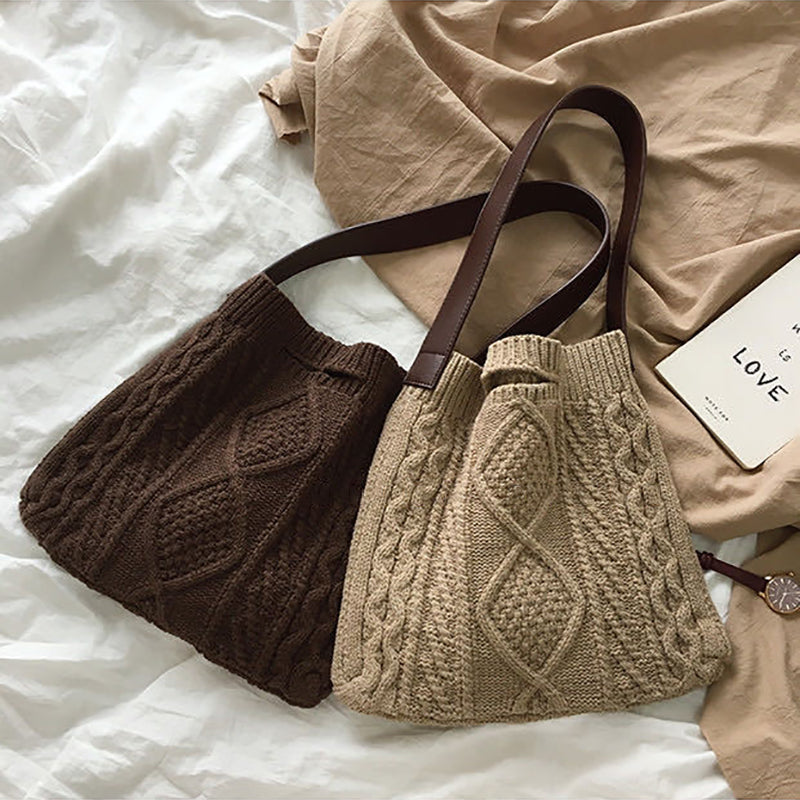 Vintage Jacquard Knitted Wool Shoulder Bag