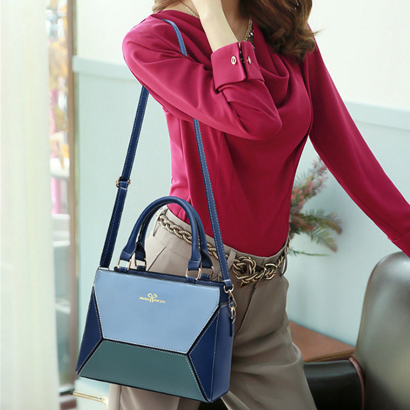 Fashion Contrast Color Ladies Workplace Clutch Large-Capacity Handbag