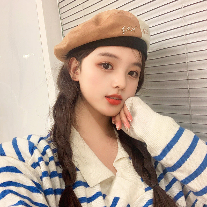 Fashion All-Match Two-Color Stitching Beret