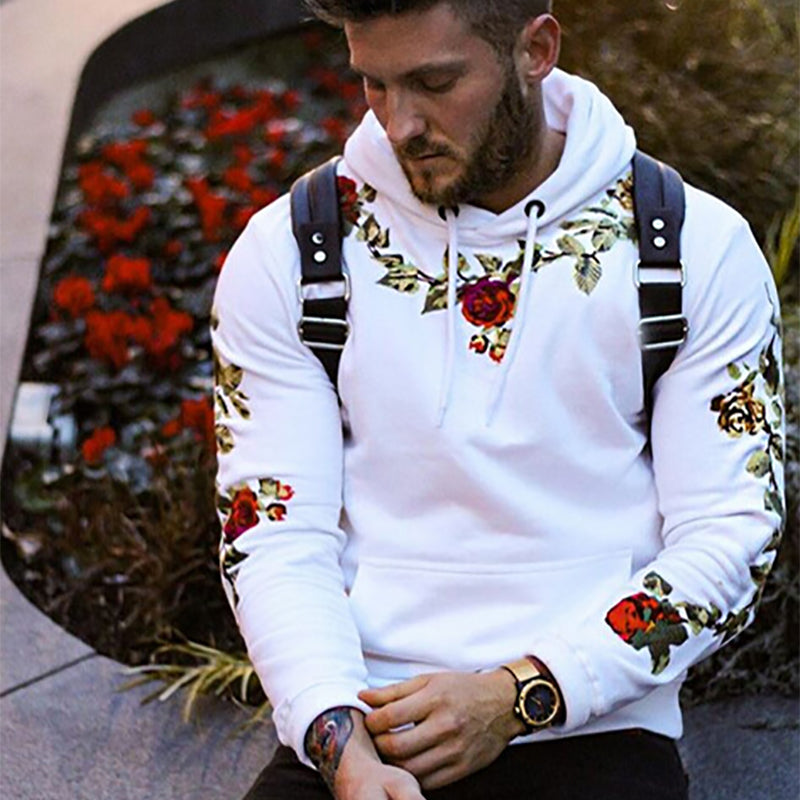 Casual Floral Embroidered Hooded Sweatshirt