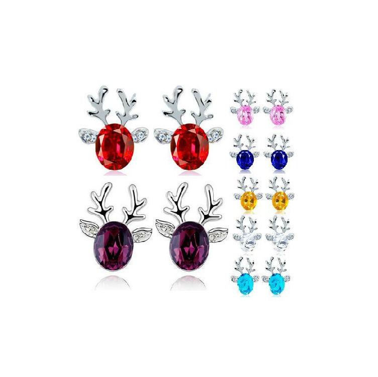 Reindeer Crystal Jewel Stud Earrings For Christmas Gift