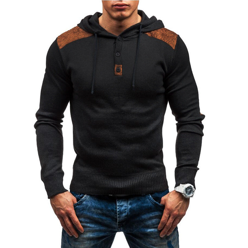 Men's Double Shoulder Deerskin Velvet Stitching Hooded Sweatshirt