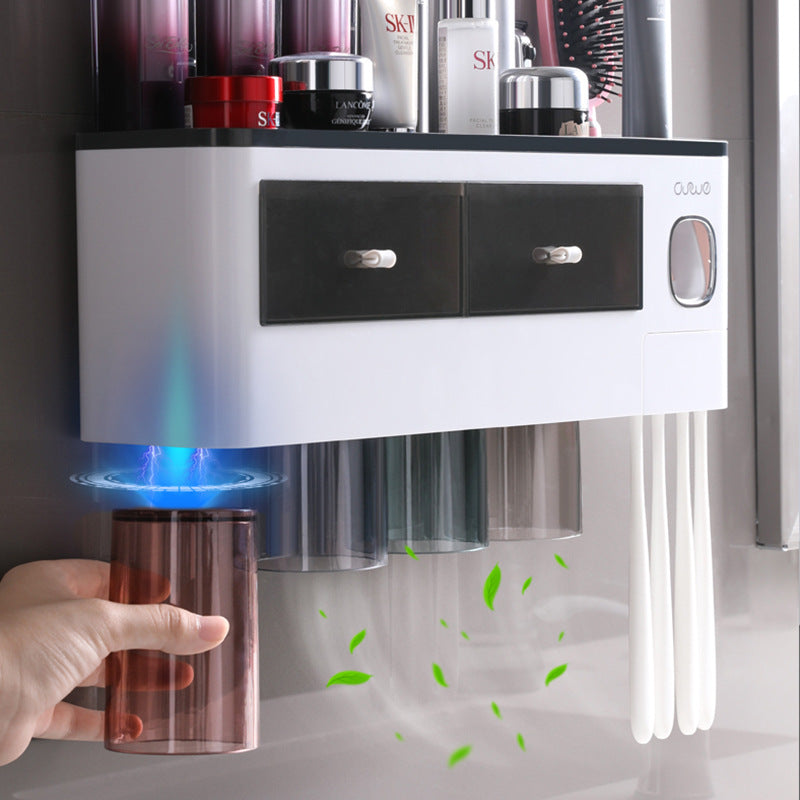 Wall Mounted Toothbrush Holder Auto Toothpaste Squeezer Bathroom Shelf