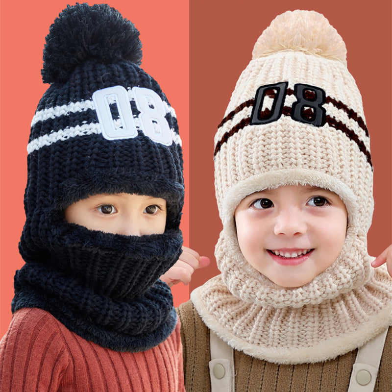 Winter Plush Padded Parent-Child Hat Knitted Hat Scarf 2 in 1