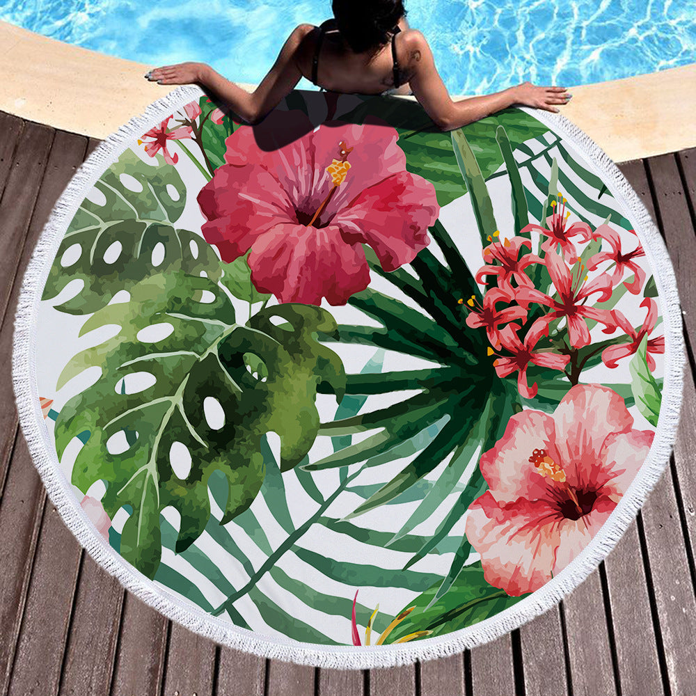 60 inch Diameter Printed Tassel Beach Towel Mat for Home and Outdoor