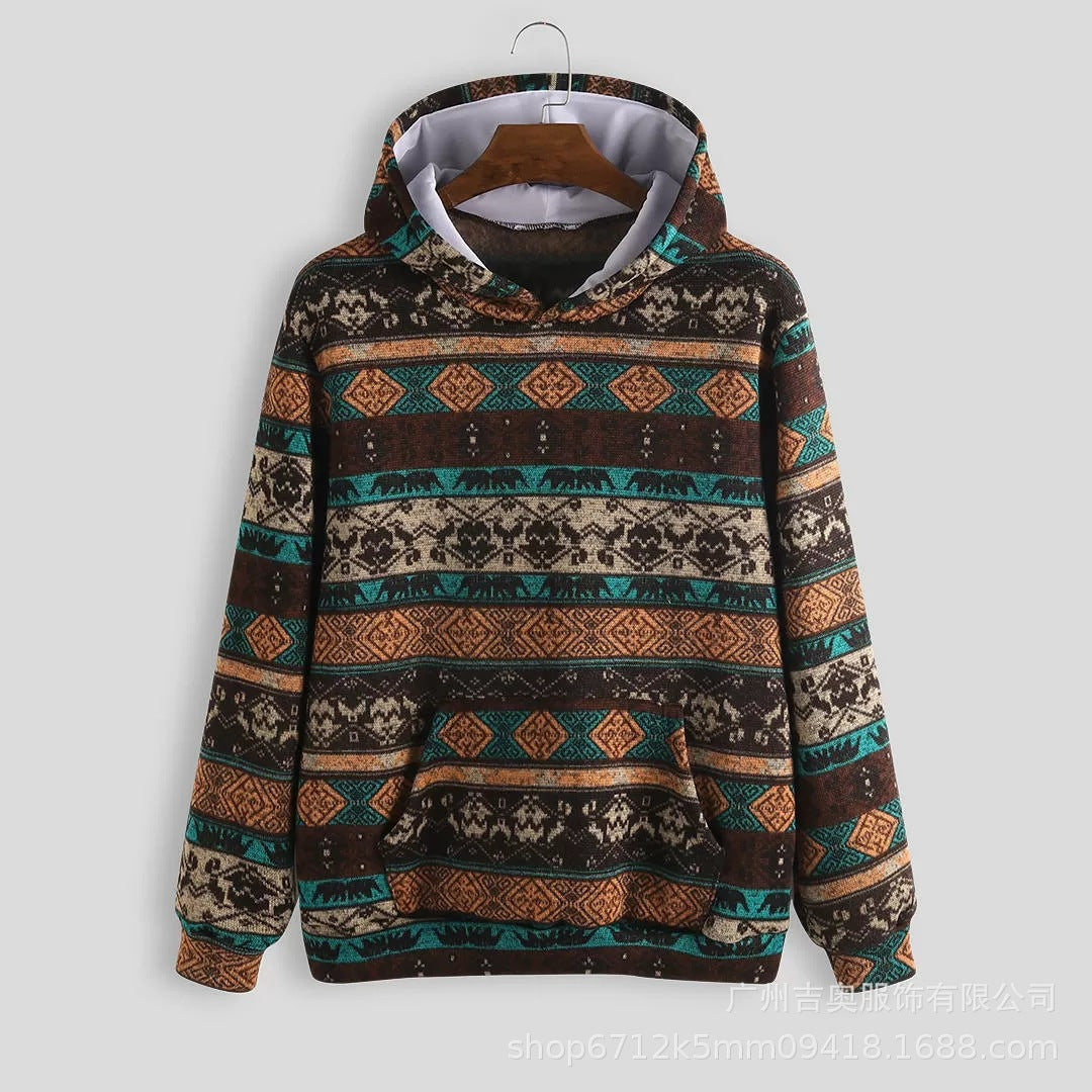 Casual Printed Pocket Hooded Sweatshirt