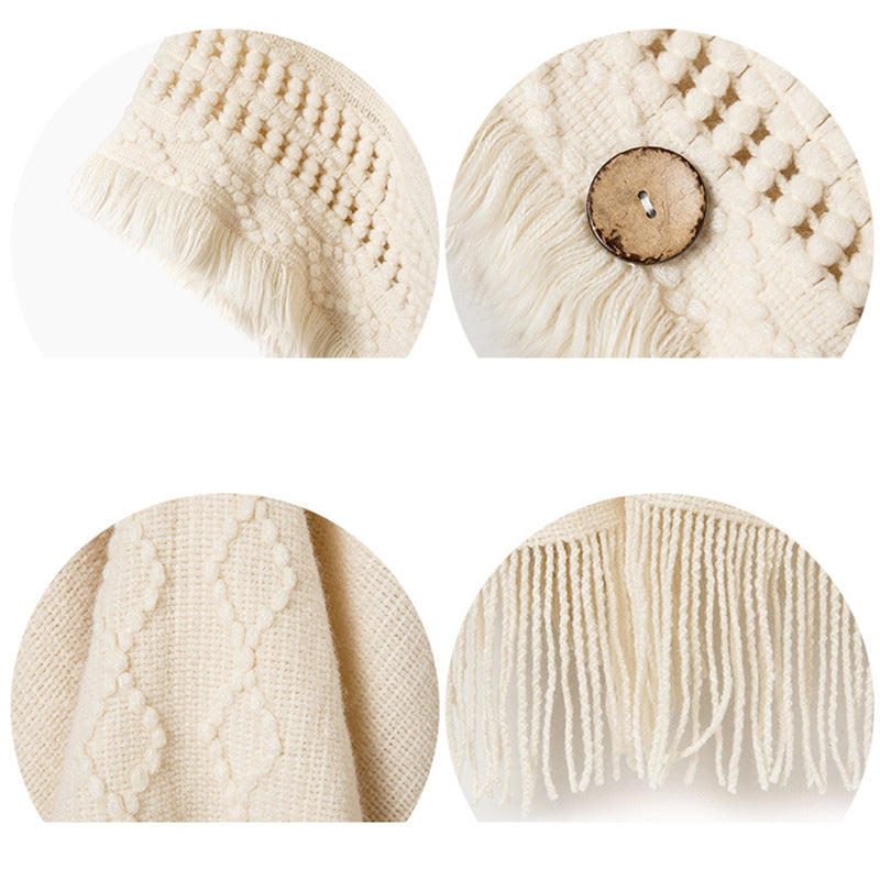 Hollow Tassel Knitted Hooded Cloak Shawl Sweater