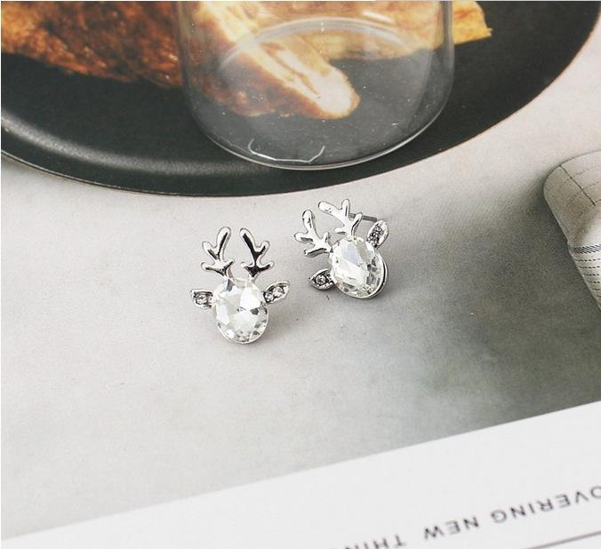 Reindeer Crystal Jewel Stud Earrings For Christmas Gift