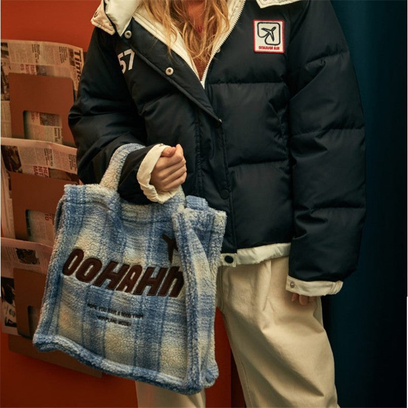 Fashion Trend Check Plush Shoulder Bag Handbag