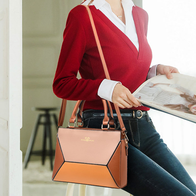 Fashion Contrast Color Ladies Workplace Clutch Large-Capacity Handbag