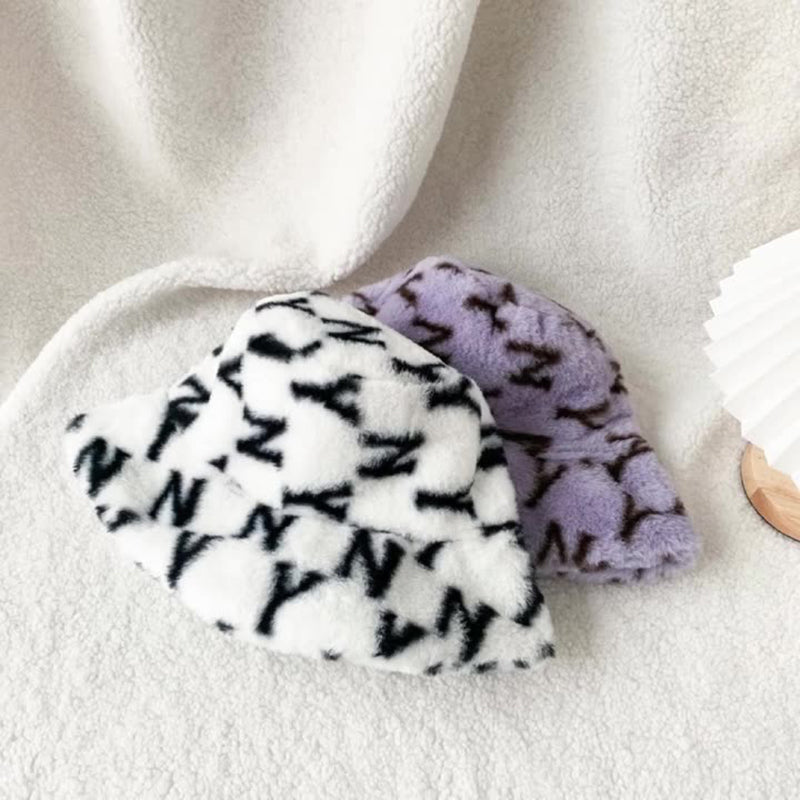 Fashion All-Match Warm Plush Printing Basin Hat Adjustable