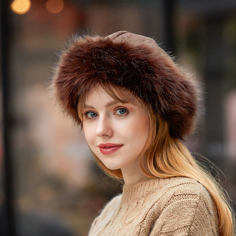 Yurt Style Suede Faux Fox Fur Straw Hat