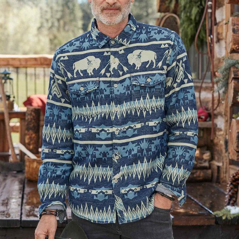 New Spring Printed Cotton Blend Lapel Collar Shirt