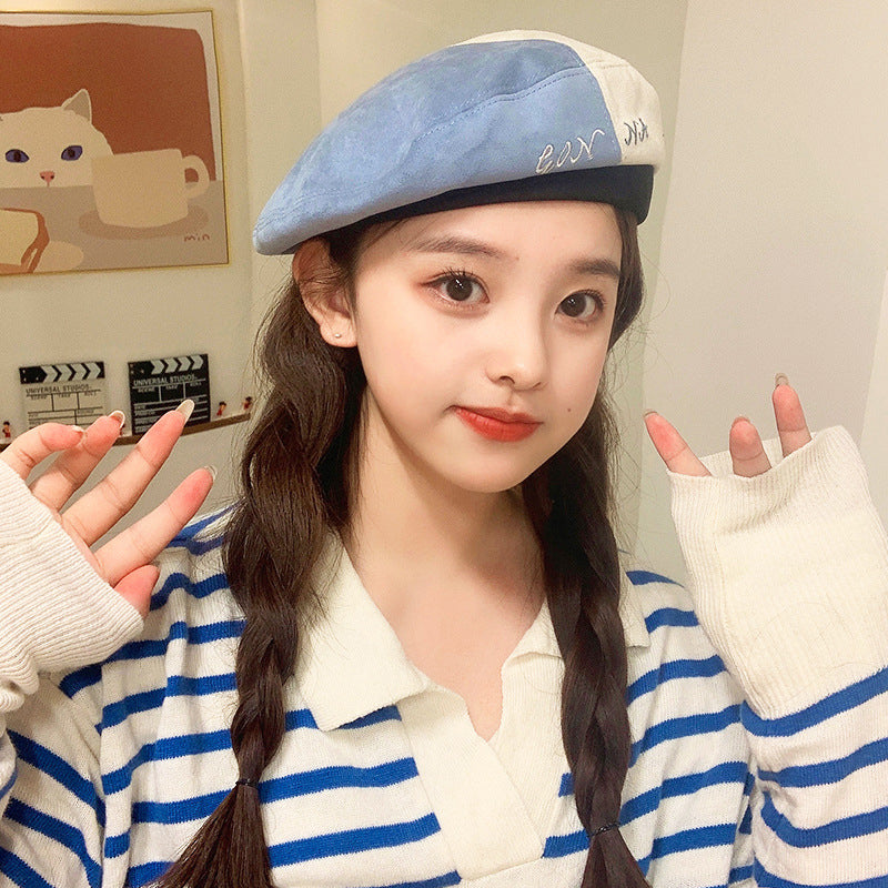 Fashion All-Match Two-Color Stitching Beret