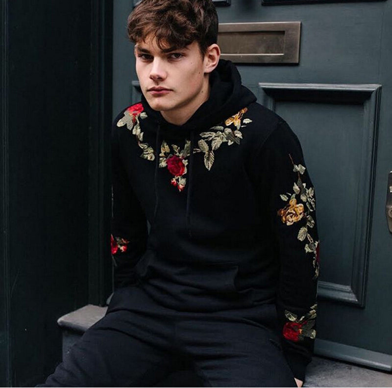 Casual Floral Embroidered Hooded Sweatshirt