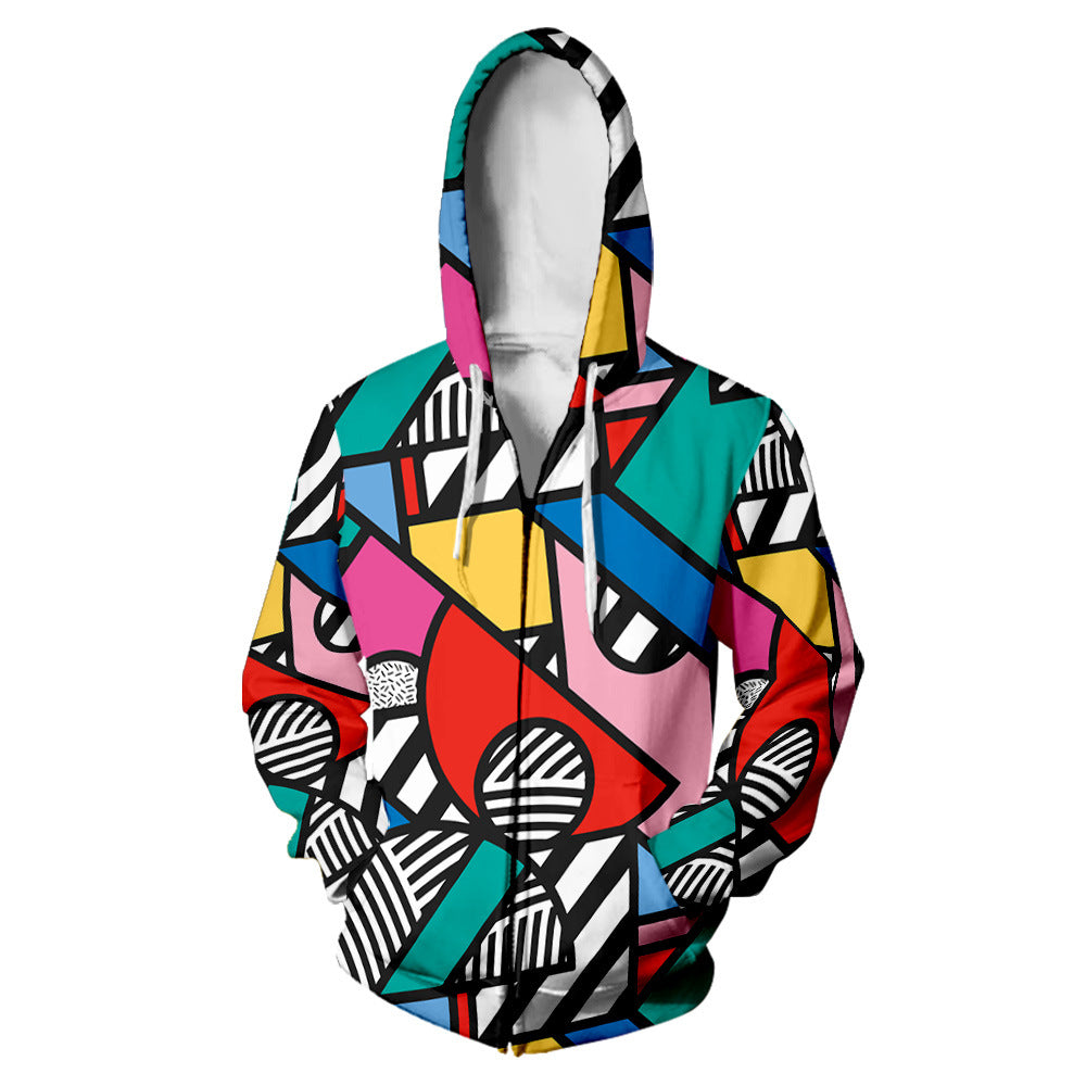 Spring Pop Print Zipper Hoodie Couple Outfit