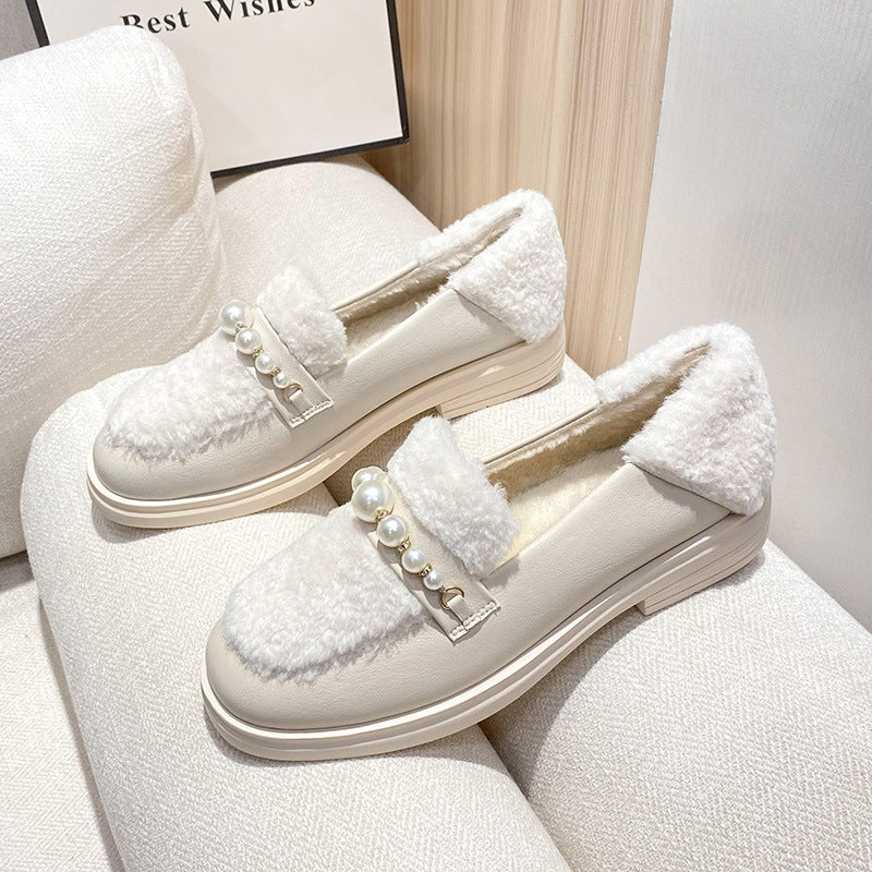 Lambs Wool Platform Pearl Loafers Shoes