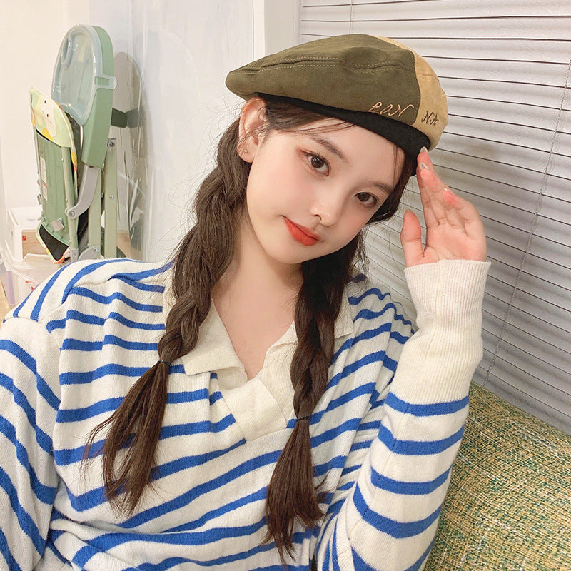 Fashion All-Match Two-Color Stitching Beret