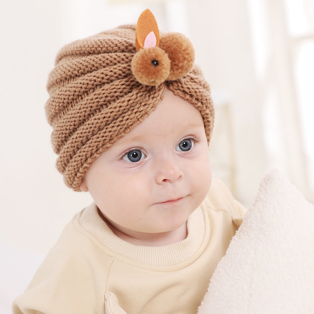Baby Solid Color Cute Rabbit Knitted Hat For 0-6 Months