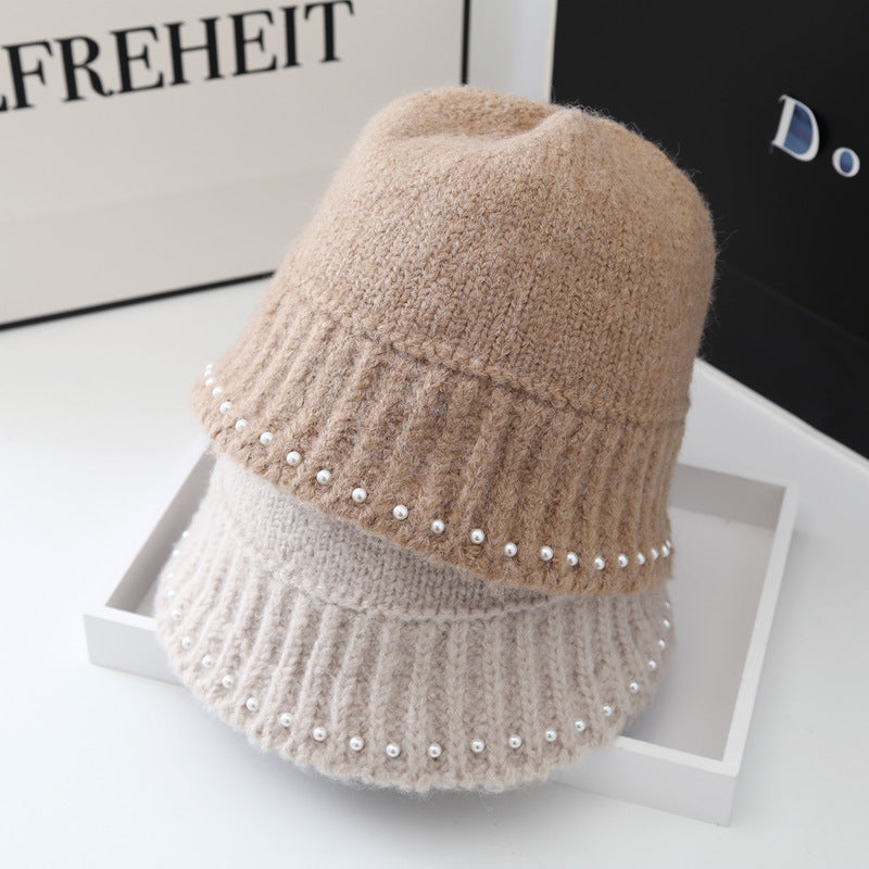 Casual WarmFaux Pearl Knitted Basin Hat