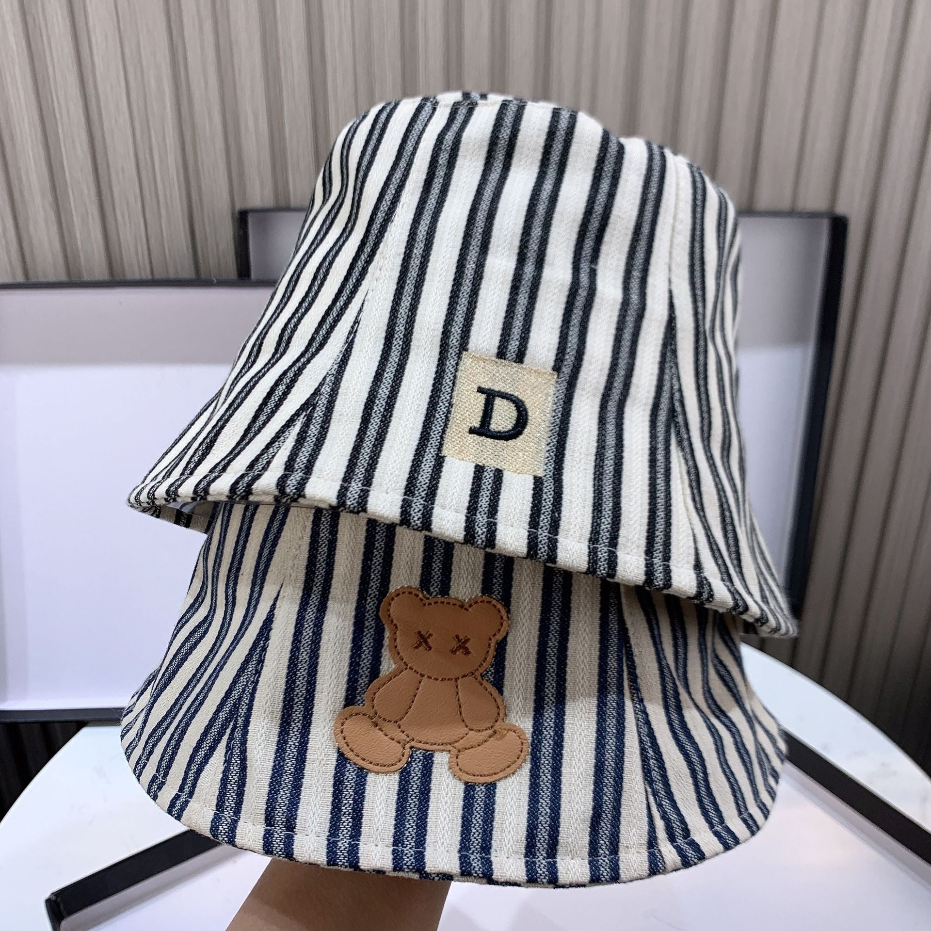 Cartoon Bear Striped Bucket Hat