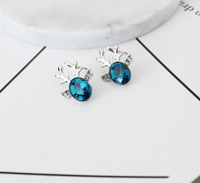 Reindeer Crystal Jewel Stud Earrings For Christmas Gift