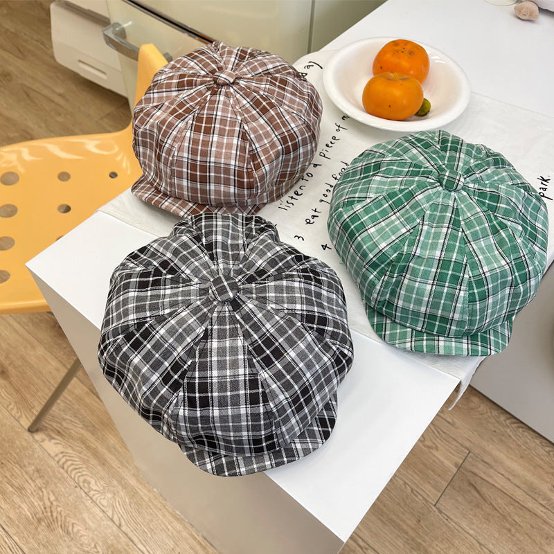 Fashion British Style Plaid Flat Hat