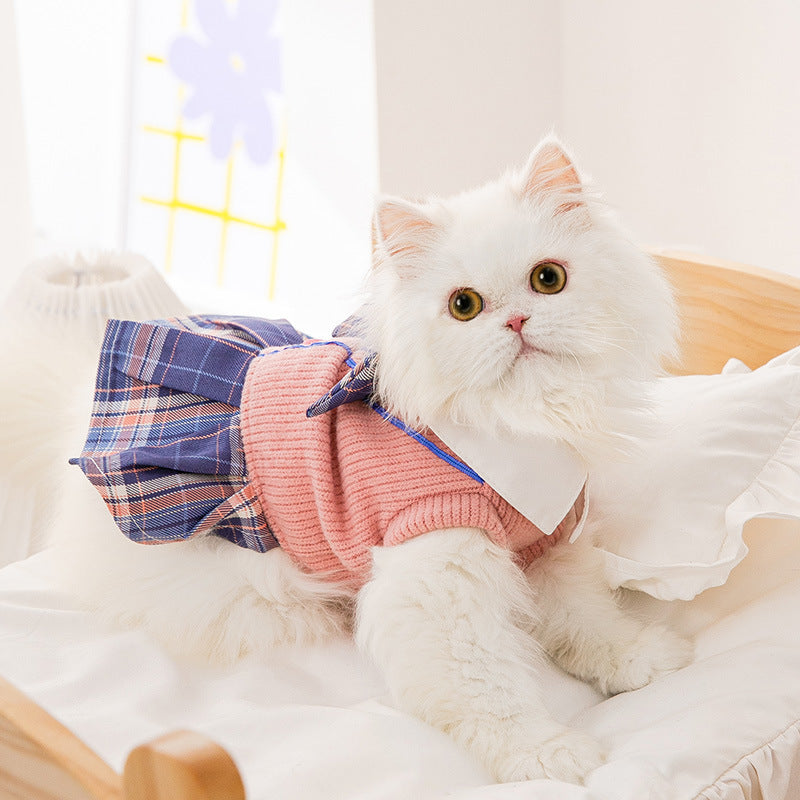 Spring And Autumn Lovely Warm Pet Plaid Dress