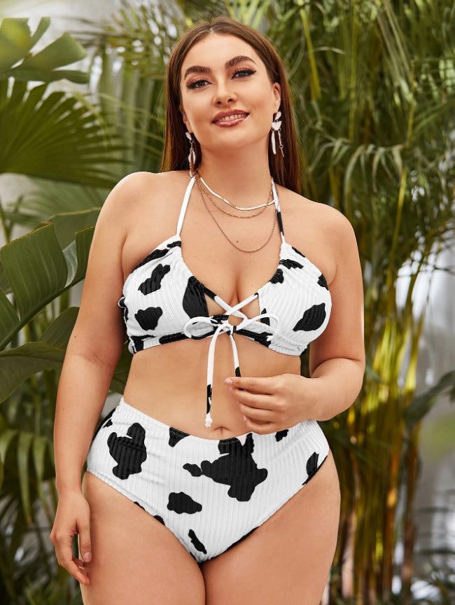 Cow Print Plus-size Split Swimsuit