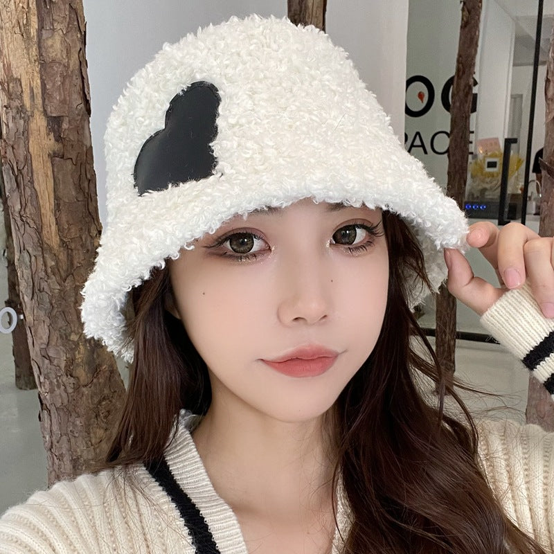 Heart Design Warm Lamb Hair Bucket Hat