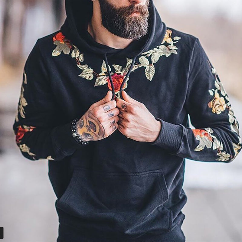 Casual Floral Embroidered Hooded Sweatshirt
