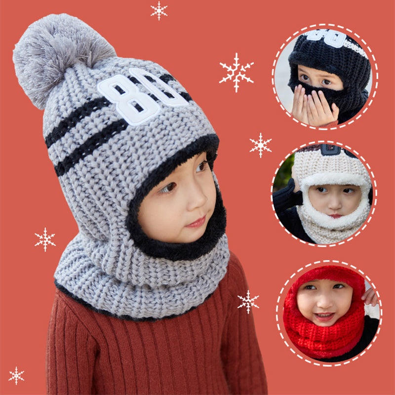 Winter Plush Padded Parent-Child Hat Knitted Hat Scarf 2 in 1