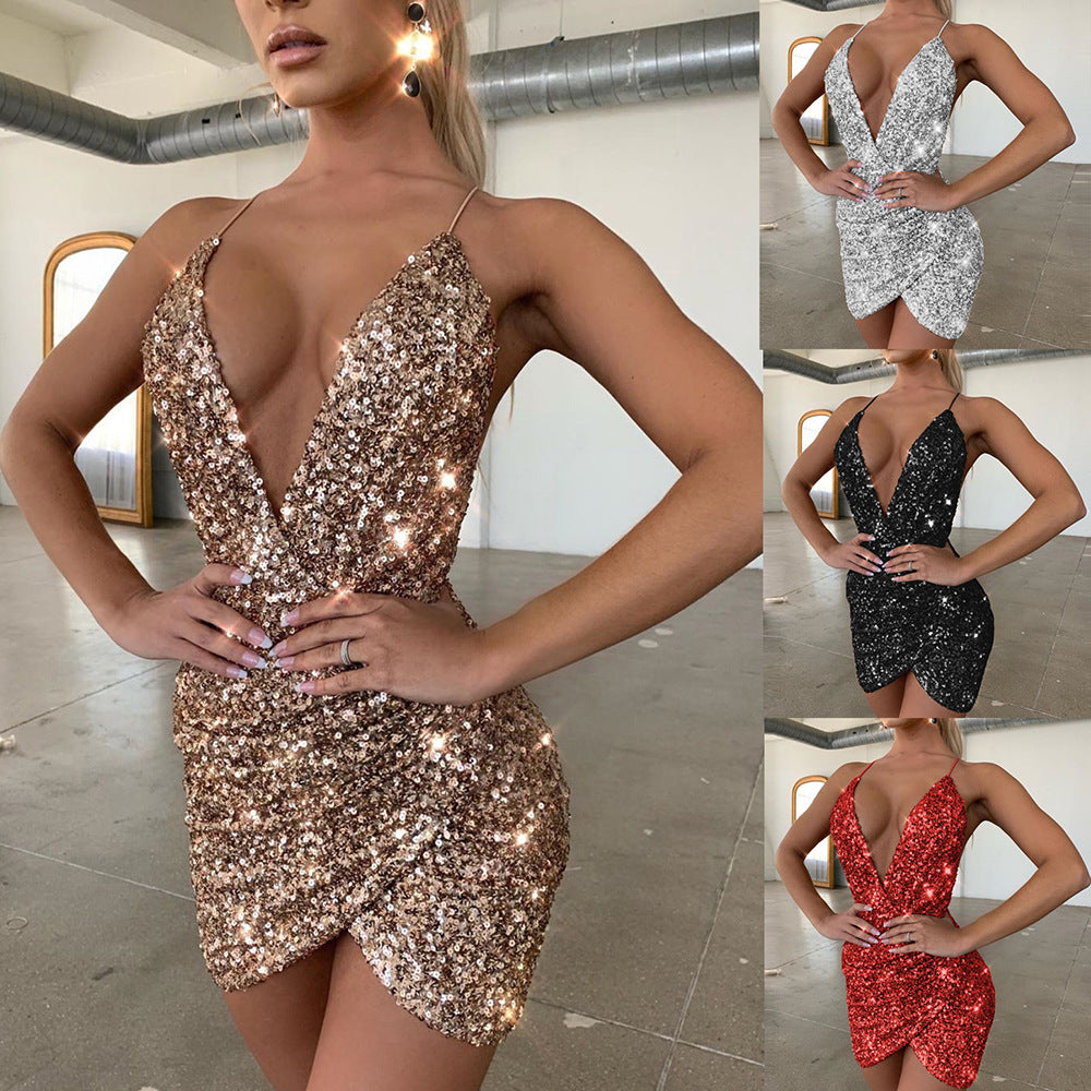 Sexy V-Neck Sequin Dress Party Essentials