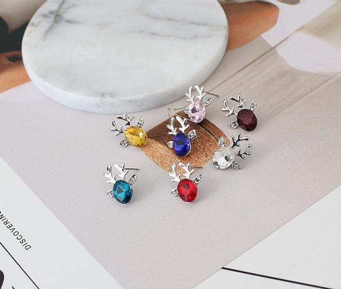 Reindeer Crystal Jewel Stud Earrings For Christmas Gift