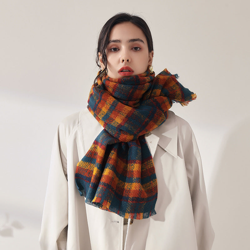 Fashion Plaid Jacquard Faux Cashmere Warm Shawl Scarf