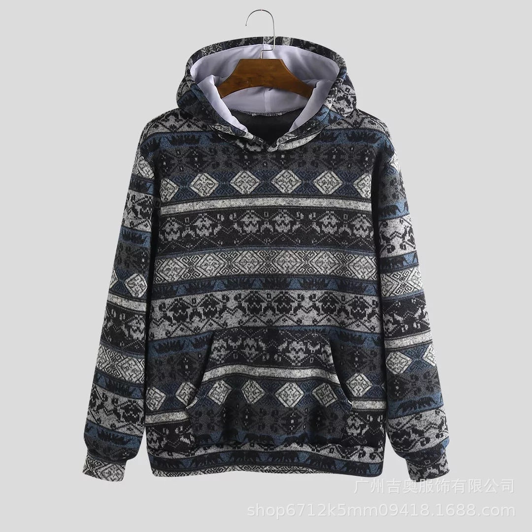 Casual Printed Pocket Hooded Sweatshirt