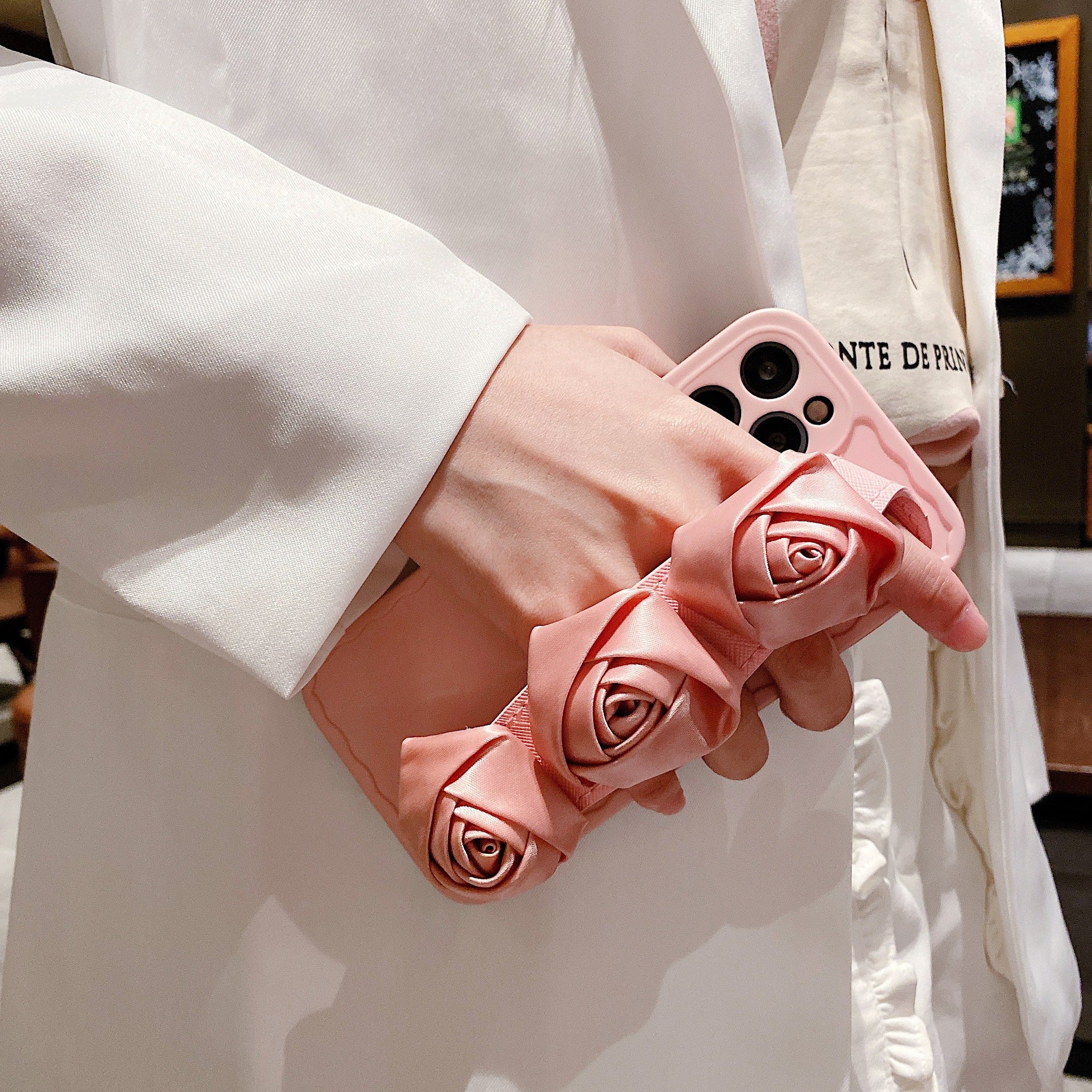 Pink Flower Wristband Phone Case For iPhone11/12/13