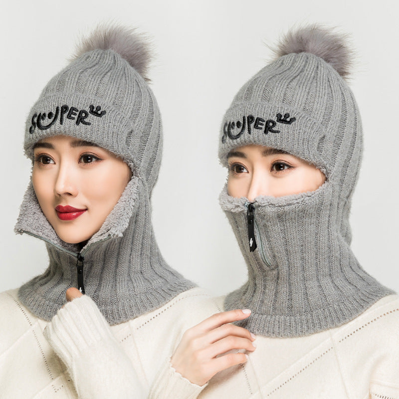Casual Jacquard Plush Warm Knitted Hat Neck Sleeve Set