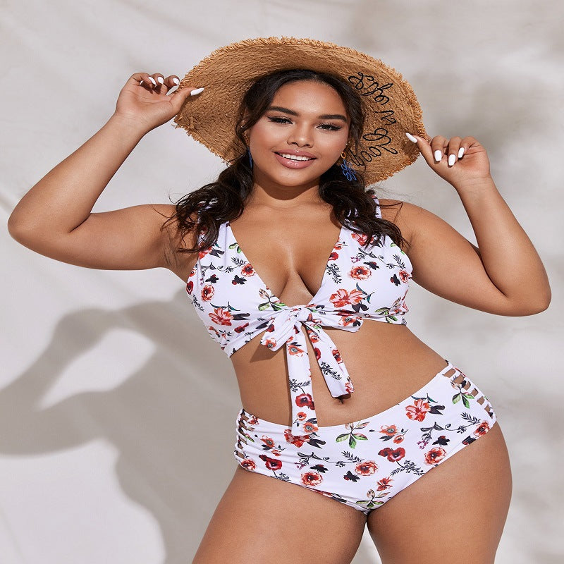 Floral Print Split Plus-size Swimsuit