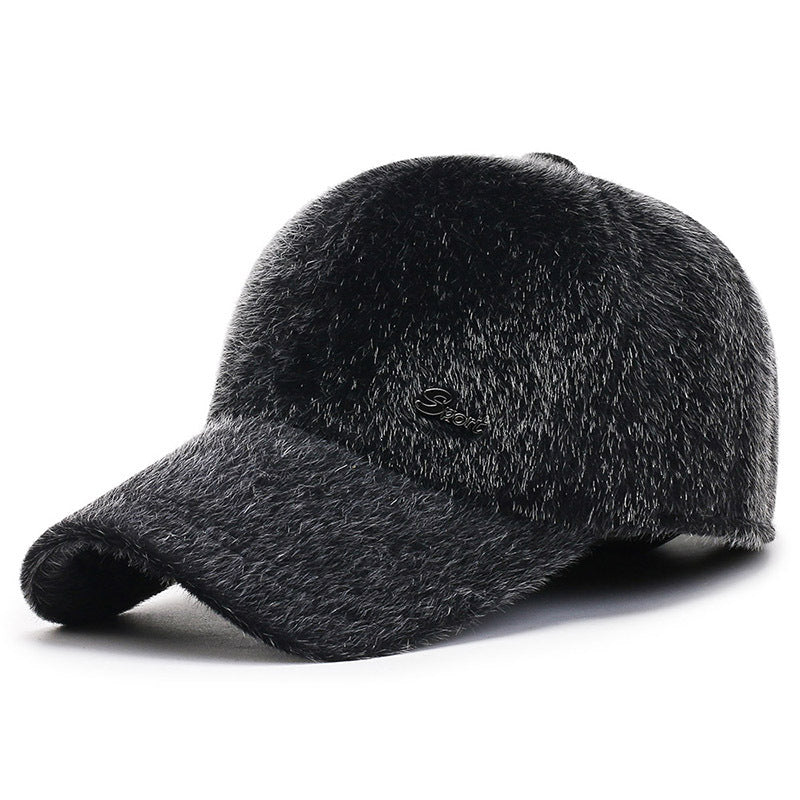 Faux Mink Baseball Cap Men Casual Hats For Ear Protection