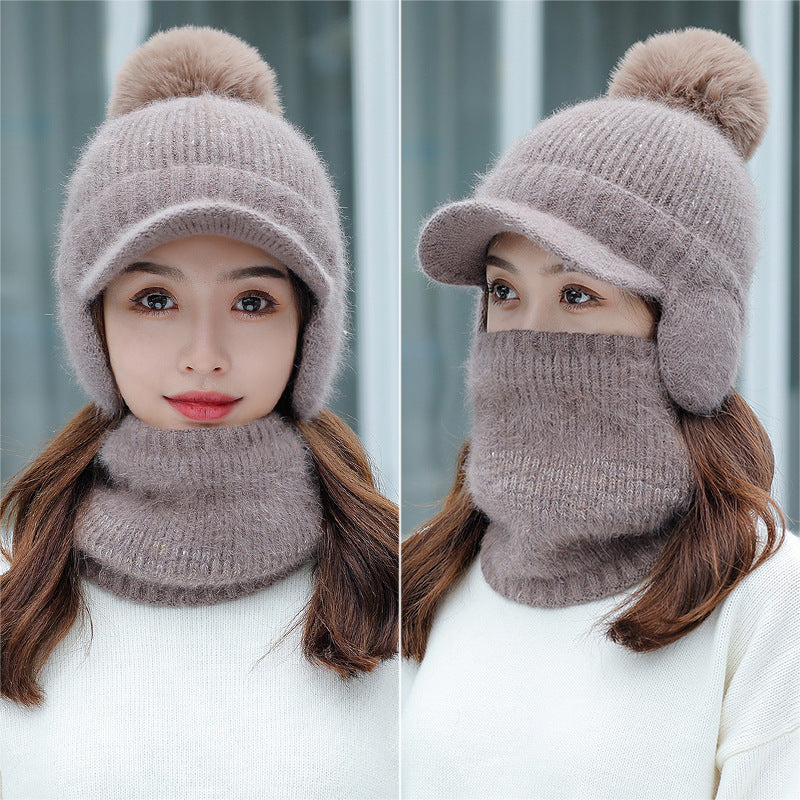 One-piece  Knitted Scarf Hat Warm Cap For Ear and Face Protection