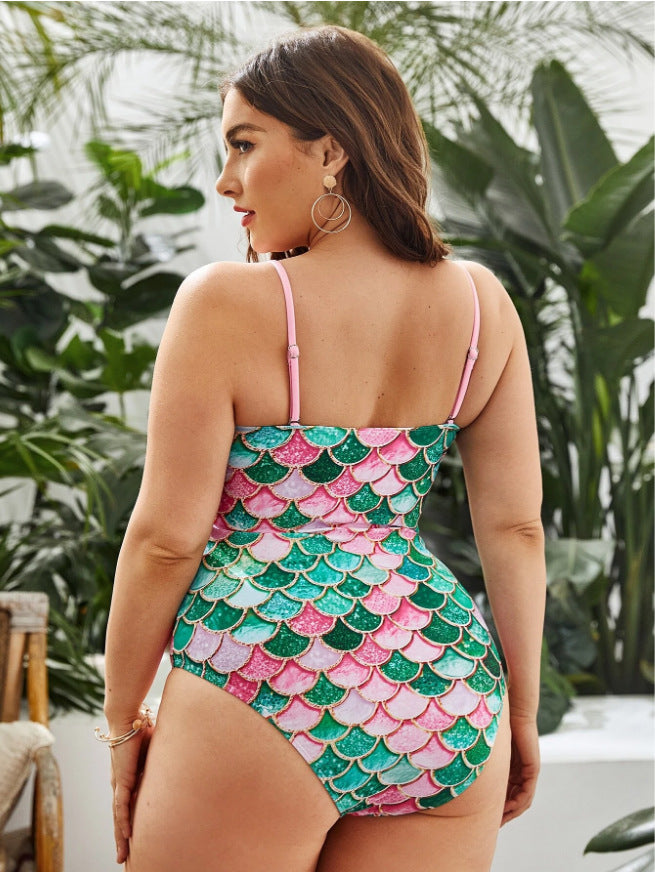 Fashion Fish-scale Print Plus-size Swimsuit