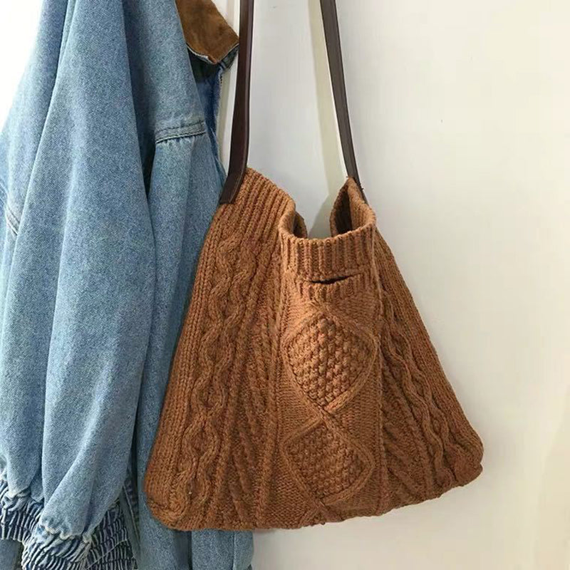 Vintage Jacquard Knitted Wool Shoulder Bag