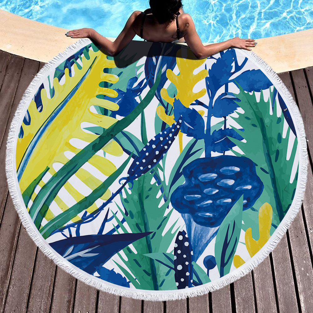 60 inch Diameter Printed Tassel Beach Towel Mat for Home and Outdoor