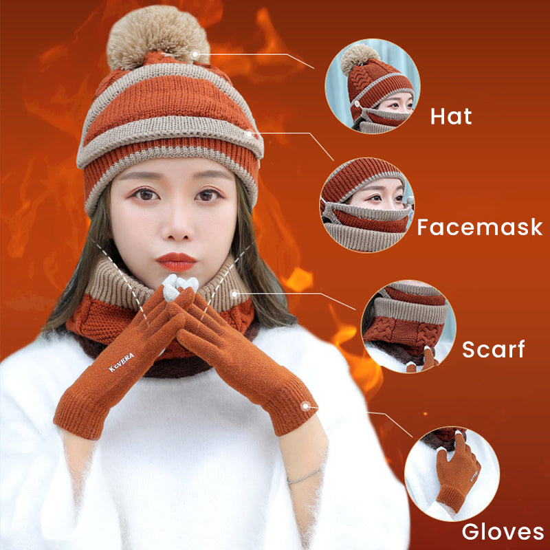 Hat+Mask+Scarf+Gloves 4-In-1 Knitted Set