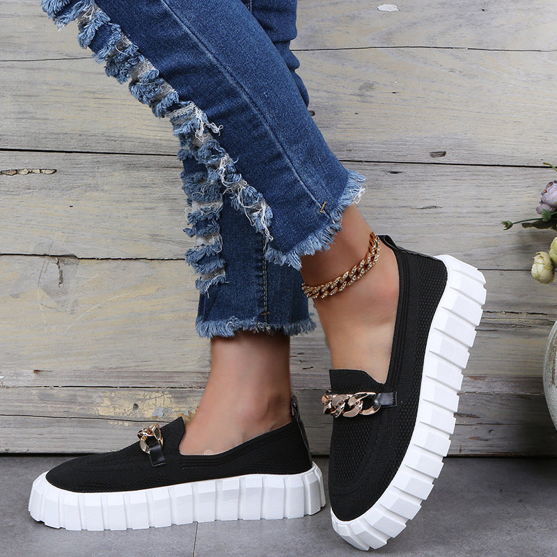 Metal Chain Women Loafers Shoes