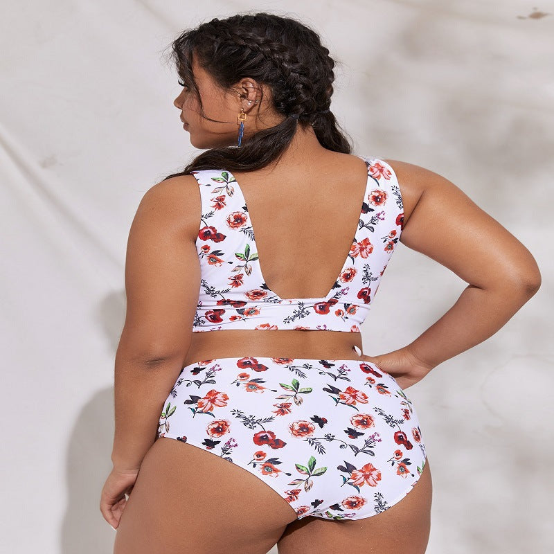 Floral Print Split Plus-size Swimsuit